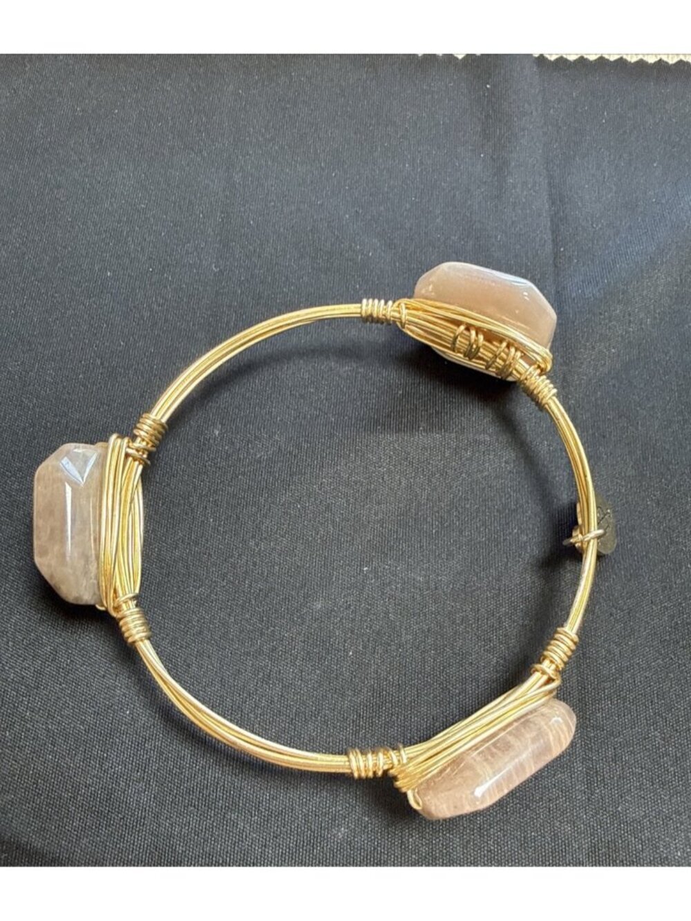 Bourbon And Bowties Gold Tone Wire Wrapped Brown Gemstone Bangle Bracelet